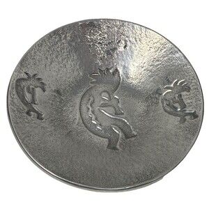 Holland Boone Bowl Polished Pewter Kokopelli Candy Trinket Dish Mexico 7.7"
